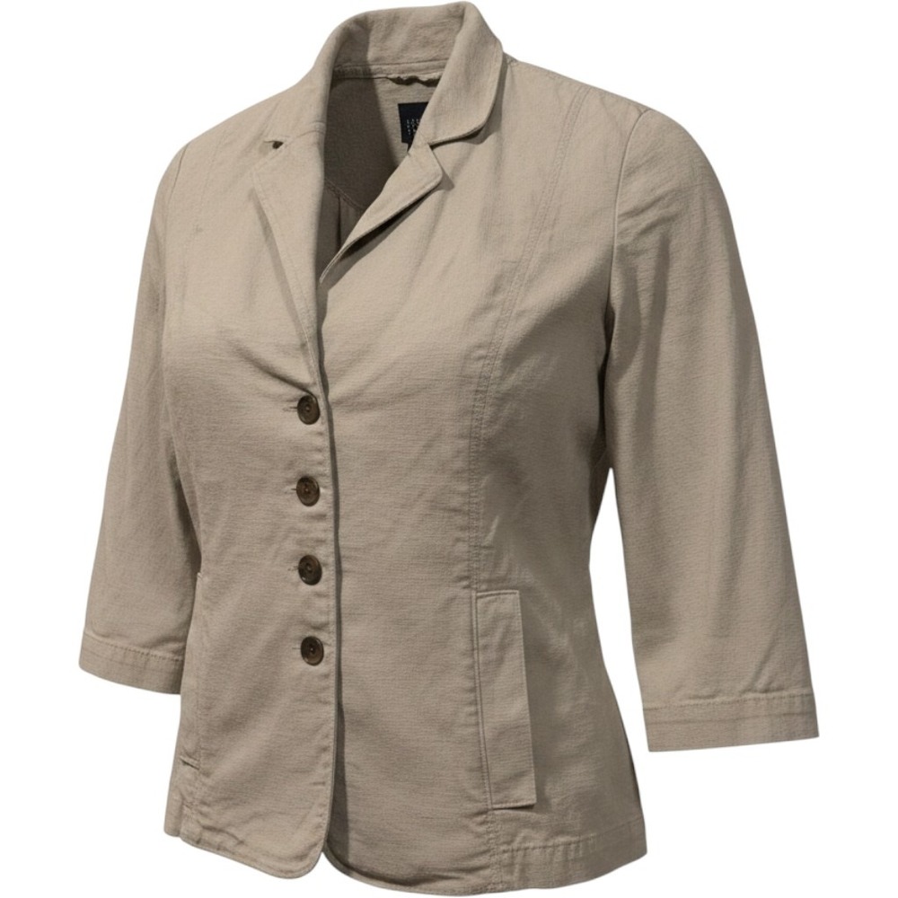 Eileen Fisher Petite Blazer Jacket Womens PS Tan Organic Cotton 3/4 Sleeve Khaki